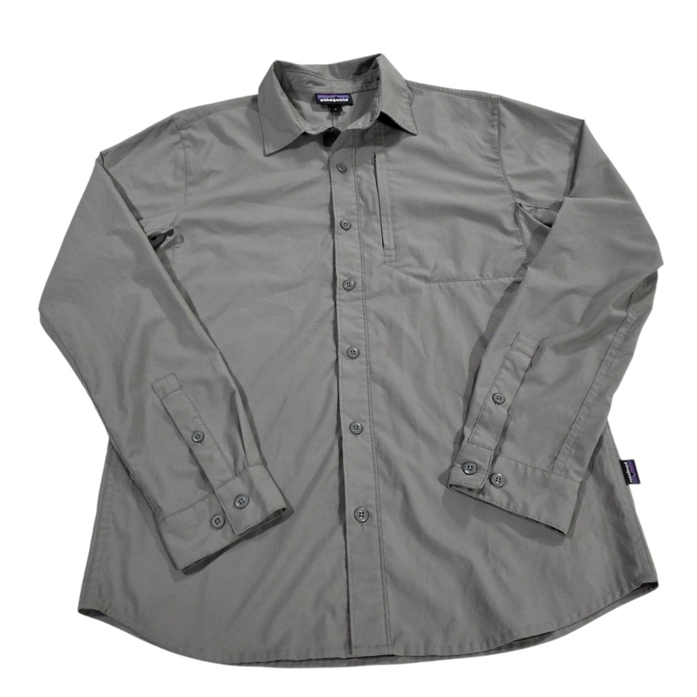 Patagonia Shirt Mens Gray Size S Skiddore UPF 50 Zip Pocket Button Long Sleeve